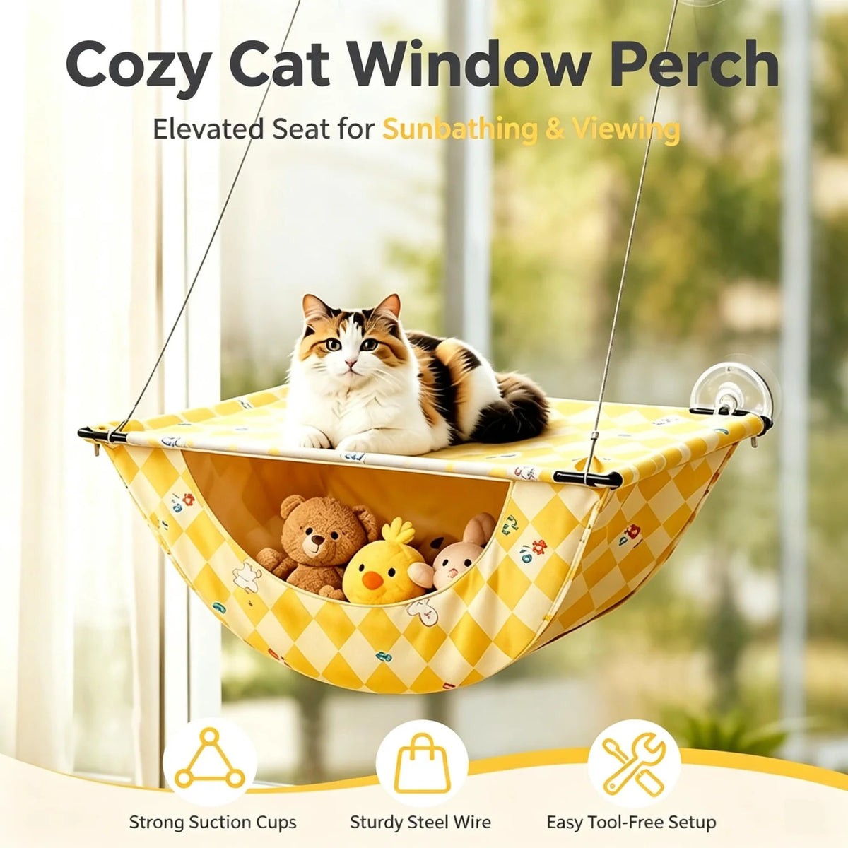 The Sunbeam Lounger: Cat Window Hammock with Storage Pocket