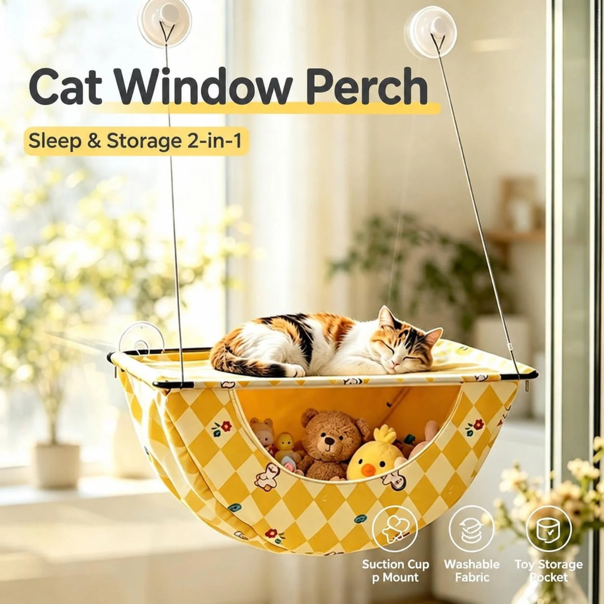 The Sunbeam Lounger: Cat Window Hammock with Storage Pocket