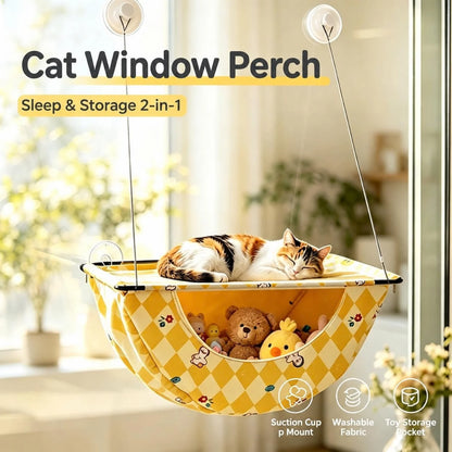 The Sunbeam Lounger: Cat Window Hammock with Storage Pocket
