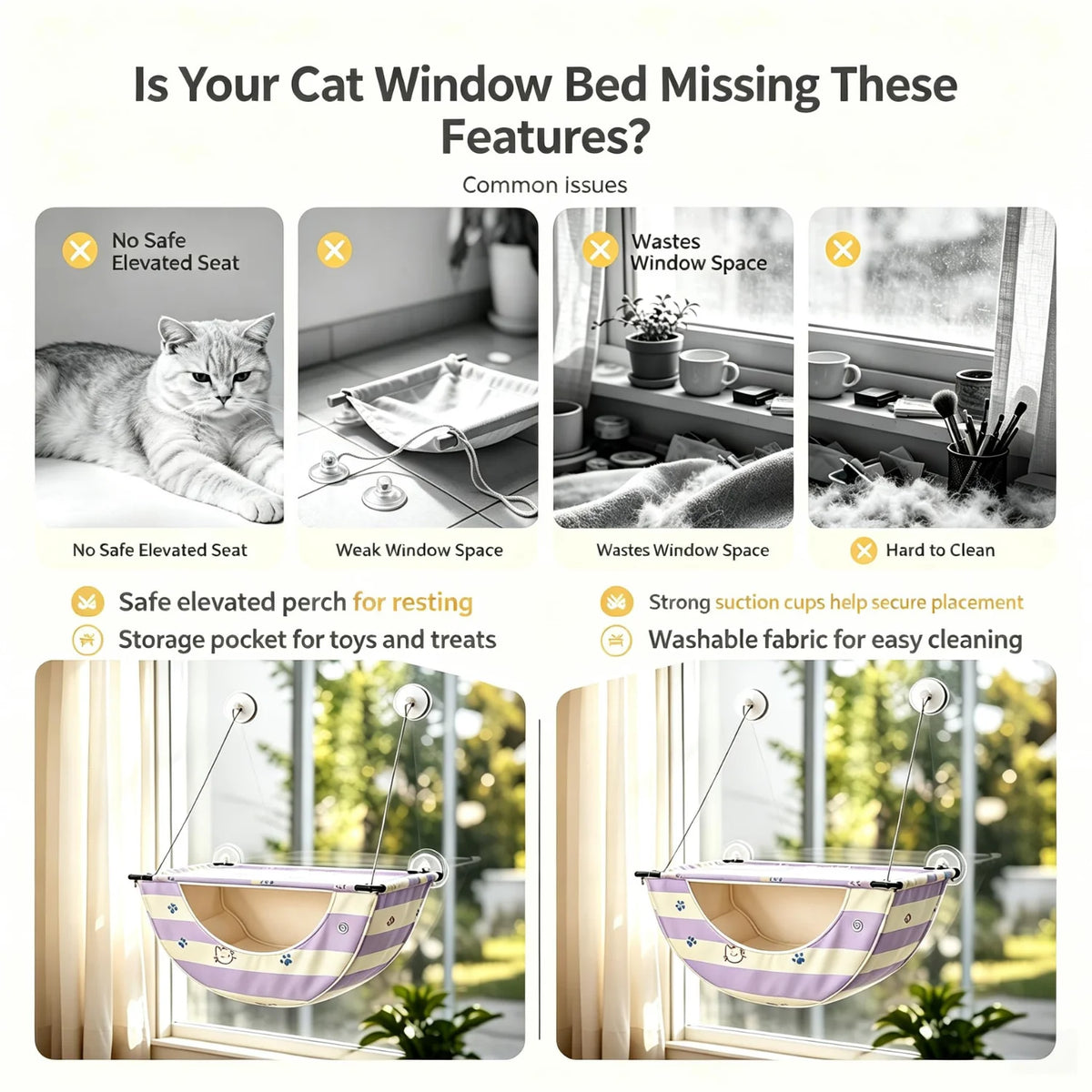 The Sunbeam Lounger: Cat Window Hammock with Storage Pocket
