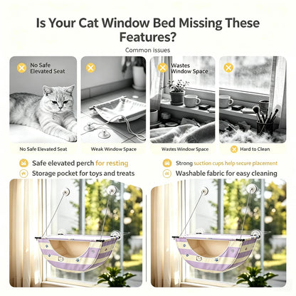 The Sunbeam Lounger: Cat Window Hammock with Storage Pocket
